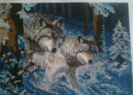 Картина вышитая бисером «Волки на снегу Ночь»
