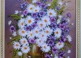 Картина с вышивкой лентами "цветы полевые"